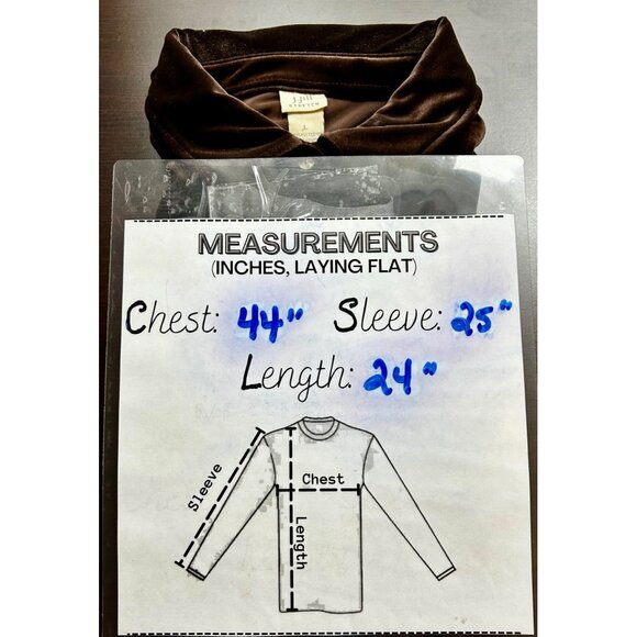 J. Jill Stretch Velvet Button-Up Shirt 90s Inspired Luxe Chocolate Brown Sz L - Picture 5 of 5